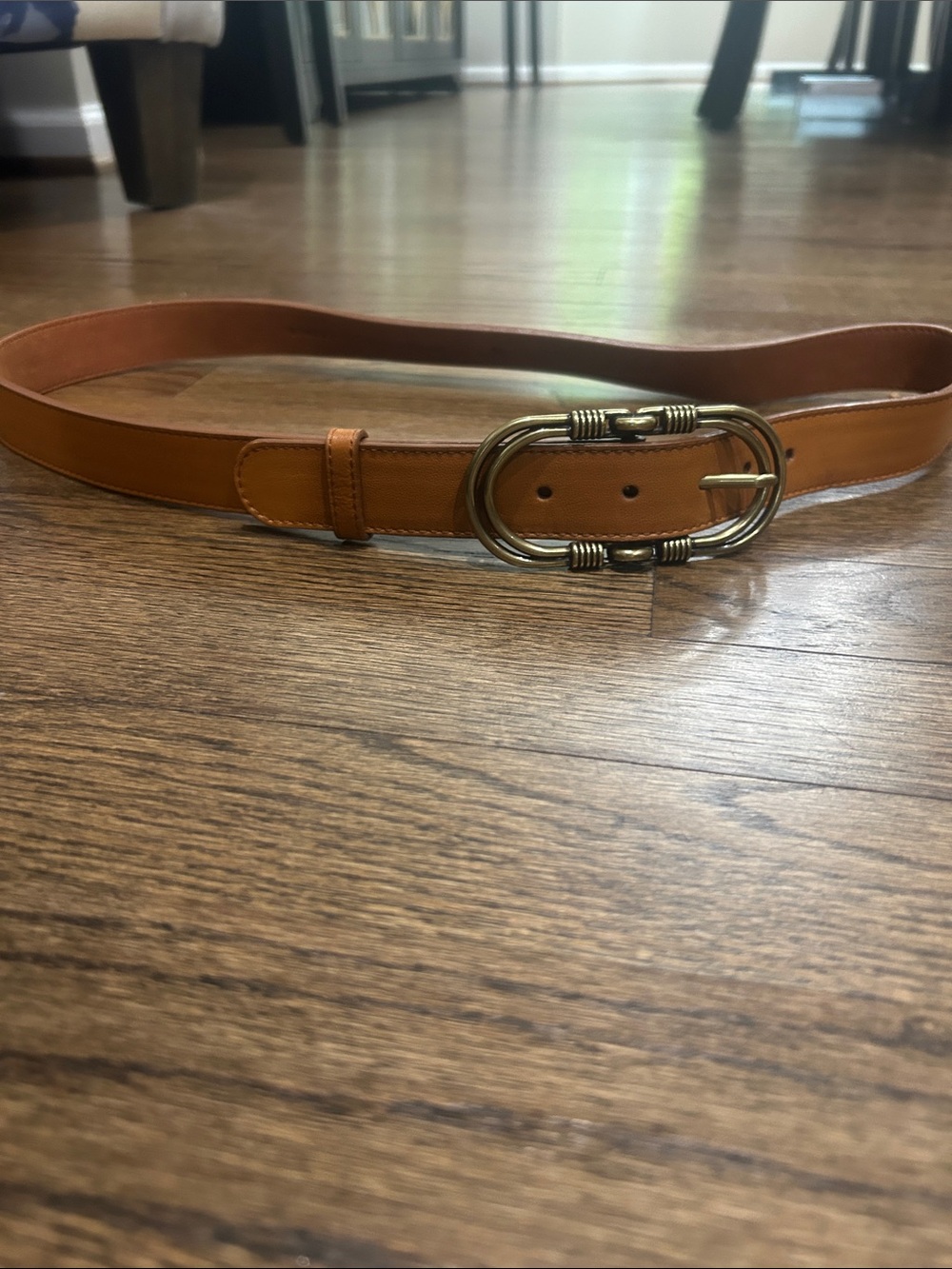 Cole Haan Tan Leather Belt with Antique Gold Buckle